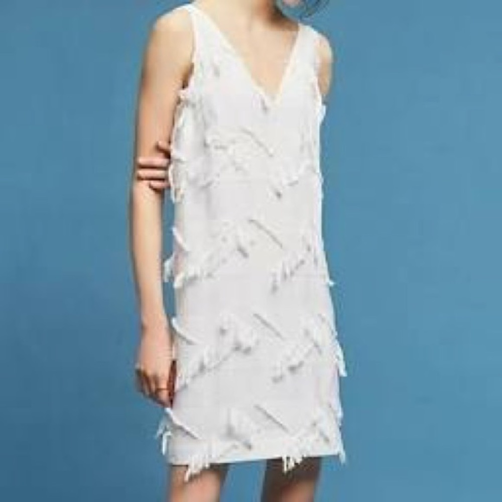Anthropologie Maeve White Fringe Shift Dress